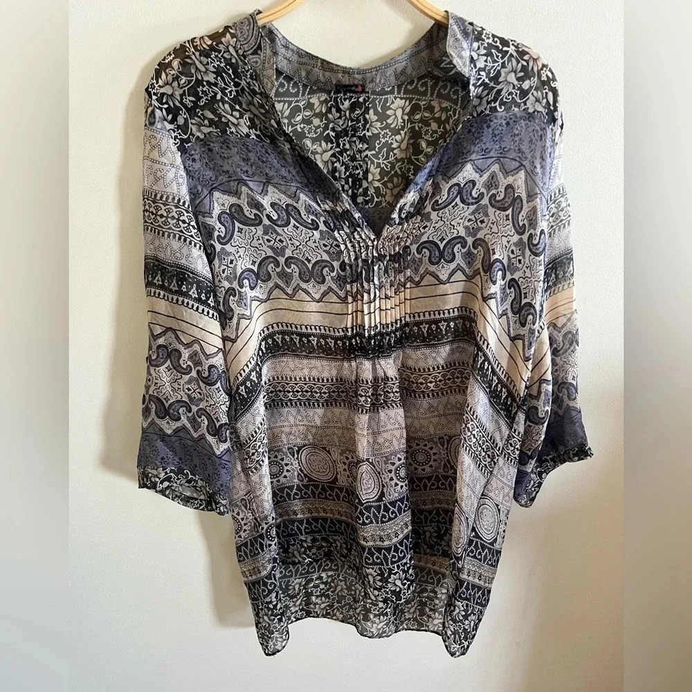 Cymbal 100% Silk Vintage Paisley Tunic Top Lightweight Size Small Boho Chic